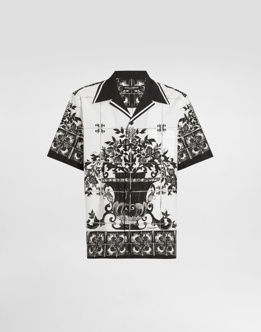 Majolica-print poplin hawaii shirt