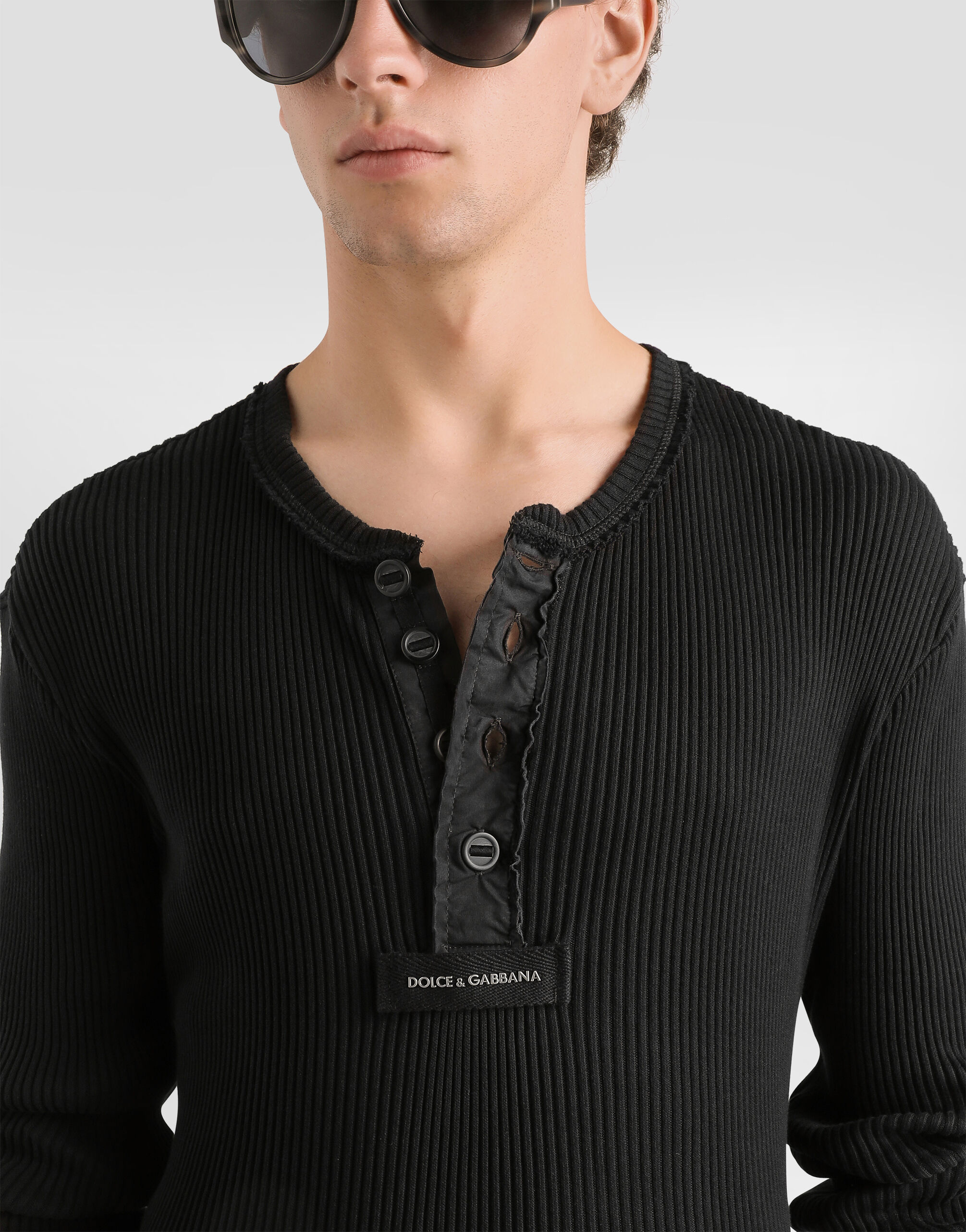 Ribbed cotton serafino t-shirt - thumbnail 4