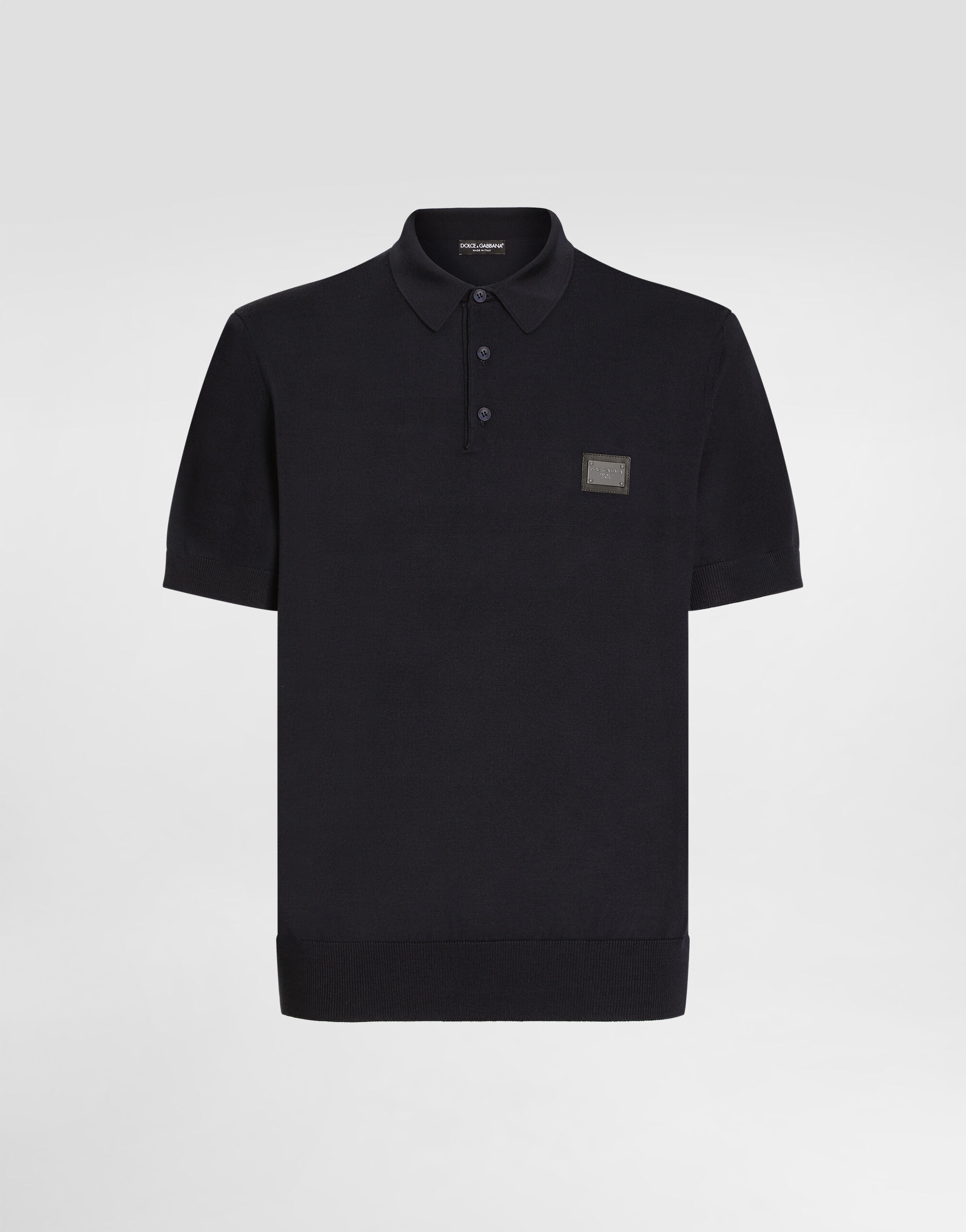 ブルーのメンズ Wool polo-shirt with branded tag | Dolce&Gabbana®