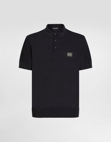 Dolce & Gabbana Polo de lana con placa con logotipo Bleu GXO38TJCVC7