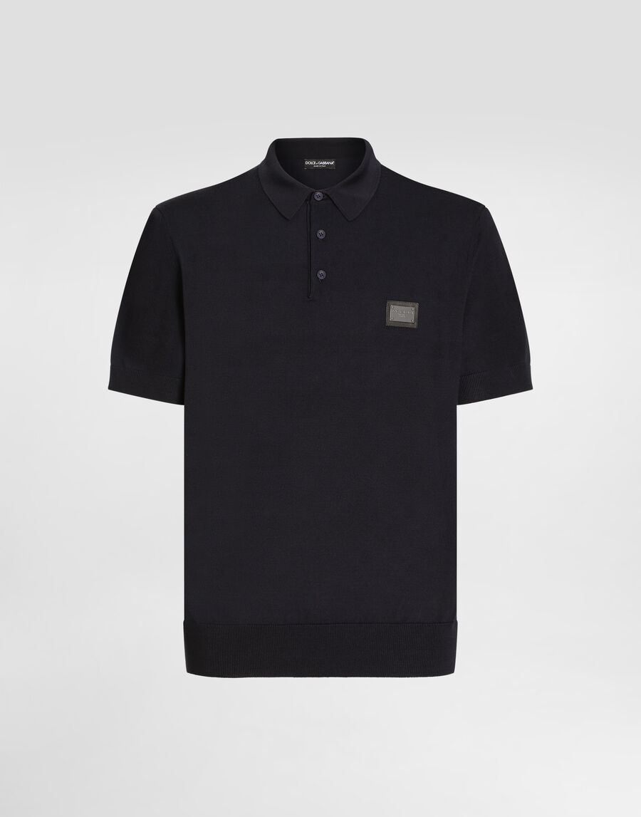 Wool polo-shirt with branded tag