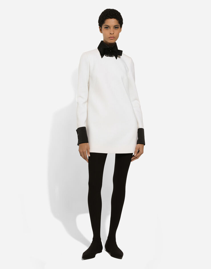 Dolce & Gabbana ショートドレス ウールクロス サテンディテール ホワイト F6JEETFUBGE