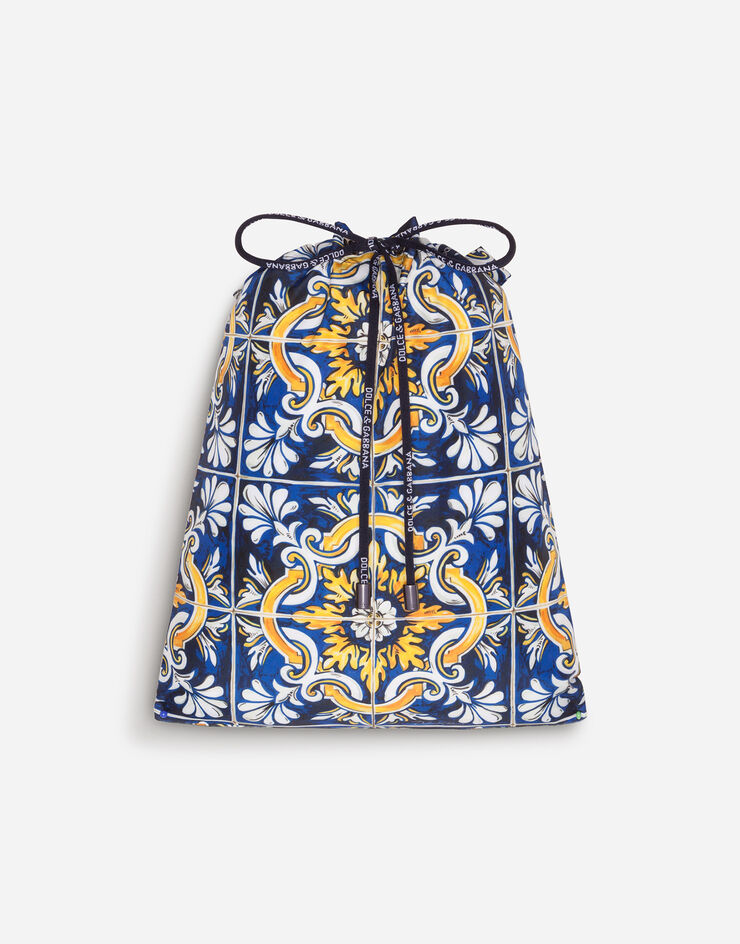 Dolce & Gabbana Swimming briefs with maiolica print on a blue background MAIOLICA PRINT M4A09JFSGS6