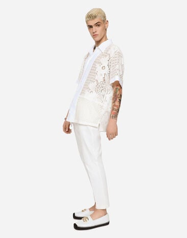 Dolce & Gabbana Camisa Hawaii con aplicaciones de encaje Multicolor G5JU9ZGEZZ3