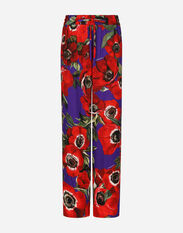 Dolce & Gabbana Flared charmeuse pants with anemone print Print FTCJUTHS5NO
