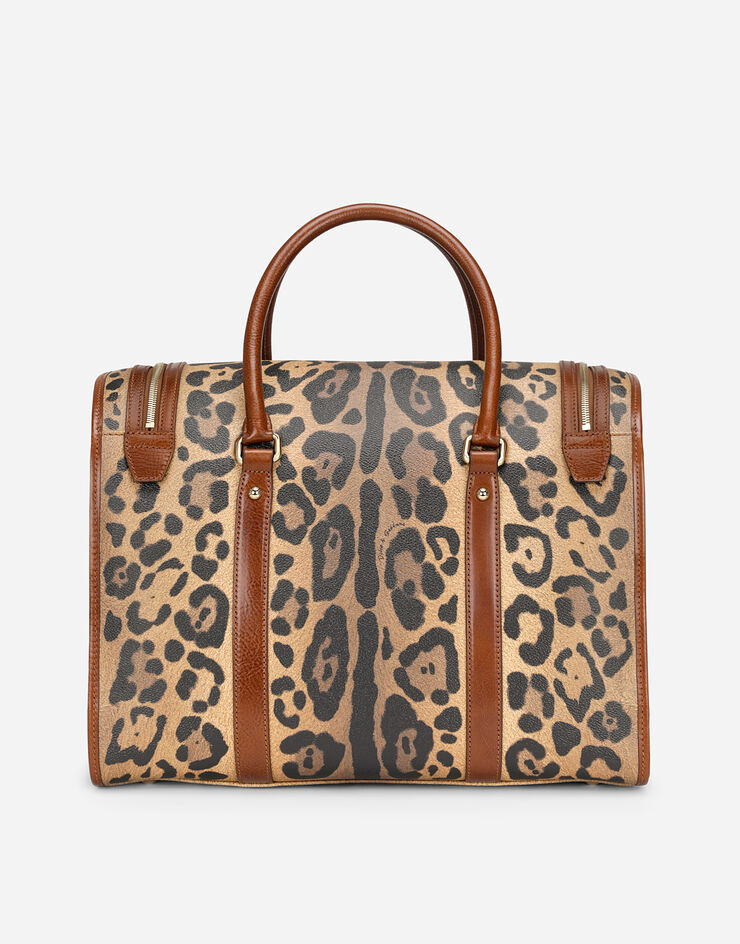 Dolce & Gabbana Small pet carrier bag in leopard-print Crespo with branded plate Multicolor BB3014AW384