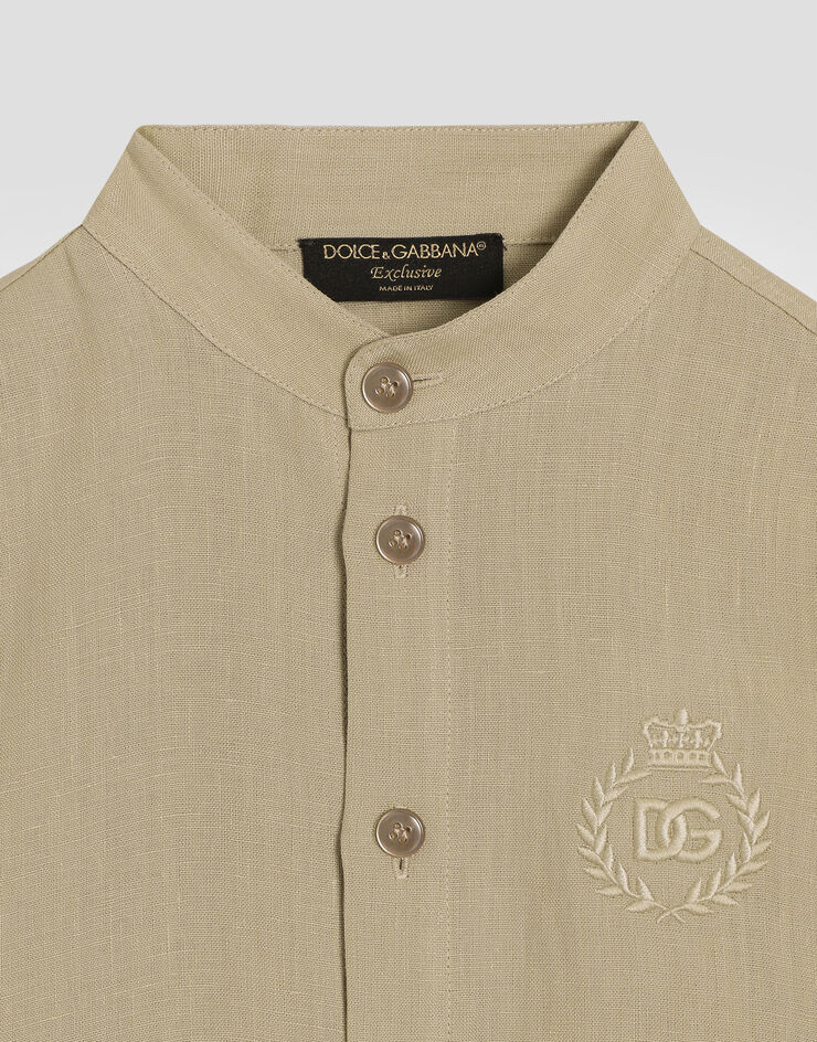Dolce & Gabbana Camisa de lino con logotipo DG bordado Beige L44S38G7O9A
