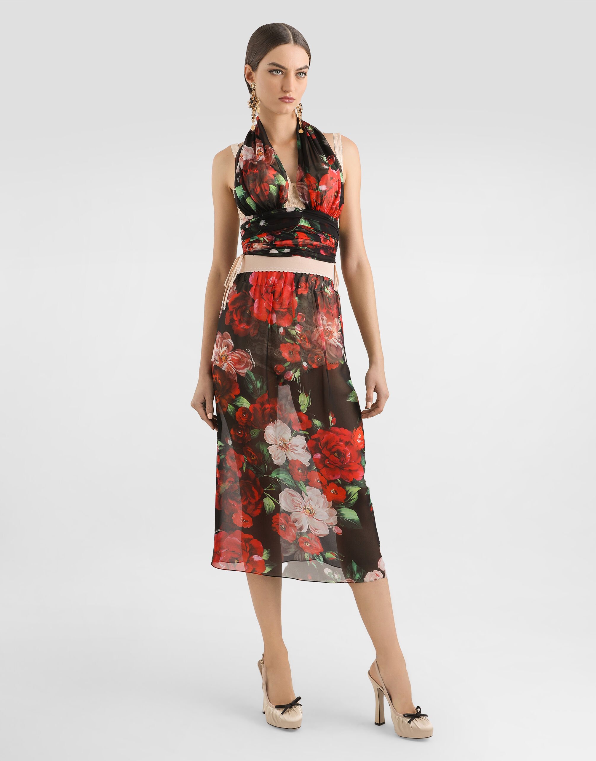 値引 Rose-print chiffon calf-length skirt in Print for Women スカート