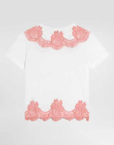 Dolce & Gabbana Jersey t-shirt with lace and DG embroidery White L5JTNKG7PRU