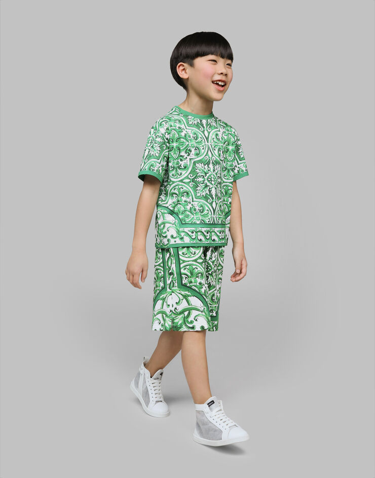 Dolce & Gabbana Jersey T-shirt with green majolica print Print L4JTHVII7ED