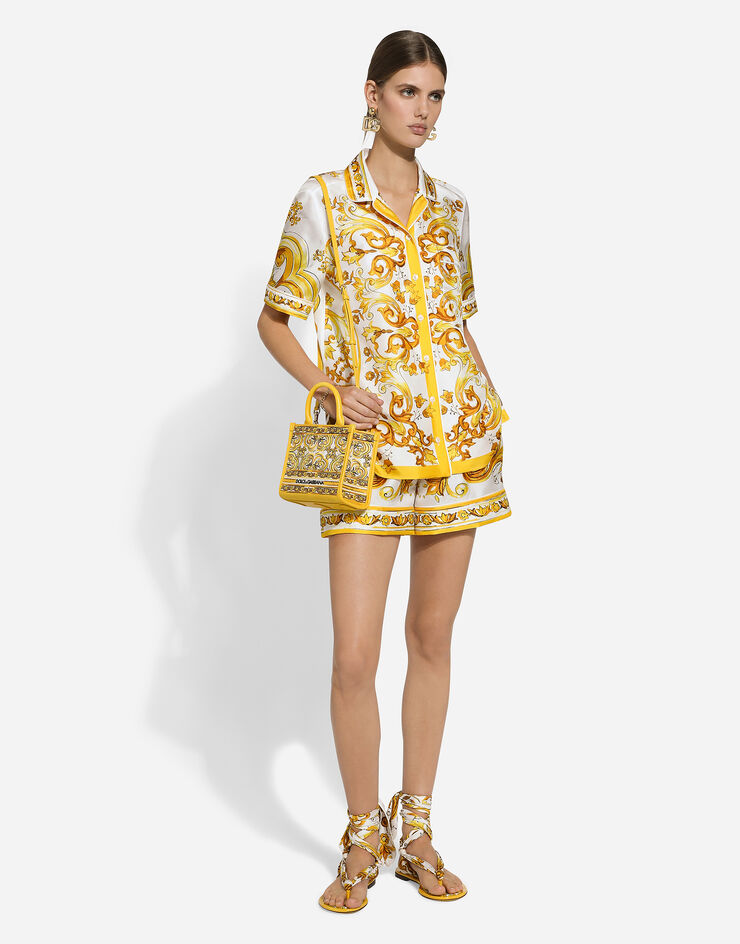 Dolce & Gabbana Kurzarmbluse aus Seidentwill Majolika-Print Drucken F5S02THI1TK