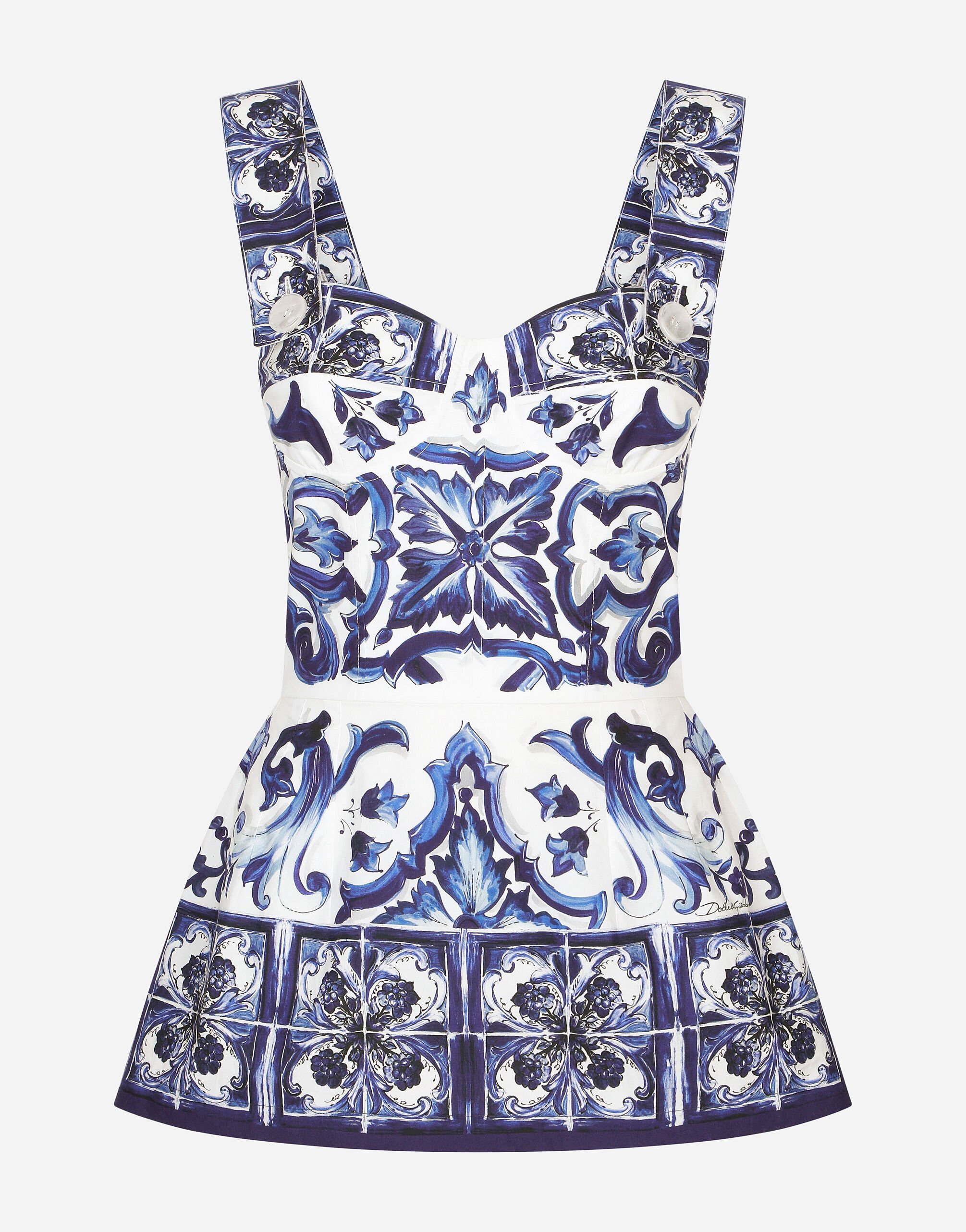 Majolica-print poplin top with peplum detail in Multicolor