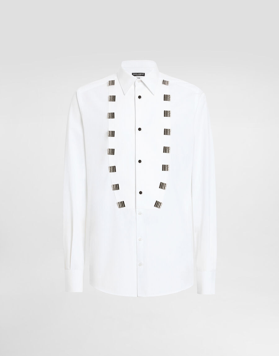 Cotton tuxedo shirt with bejeweled appliqués