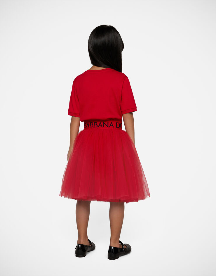 Dolce & Gabbana T-shirt en jersey avec empiècement en dentelle Rouge L5JTKYG7I4N