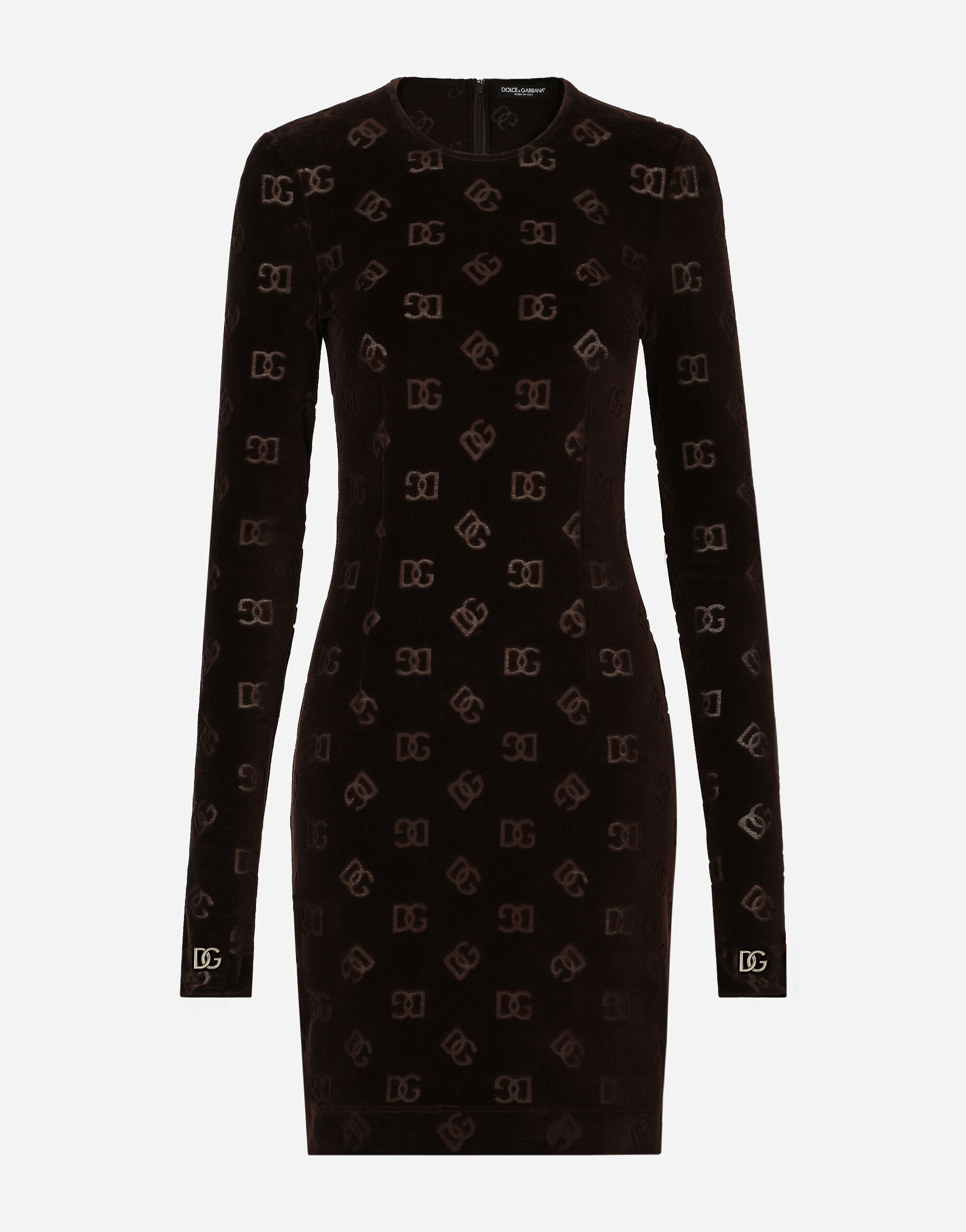 Short chenille jacquard dress with DG logo in Brown for Women