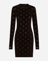 Dolce&Gabbana Short chenille jacquard dress with DG logo Brown F6R3OTFURMV