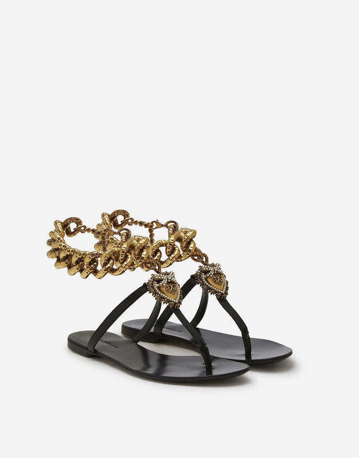 Dolce & Gabbana Devotion flip flops in polished cowhide NERO CQ0332AX059