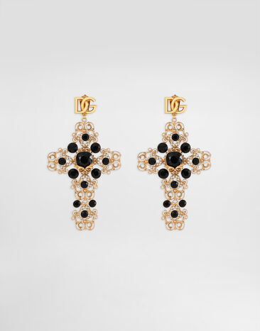 Dolce & Gabbana Drop earrings with filigree cross and DG logo Gold WER4C1W1111