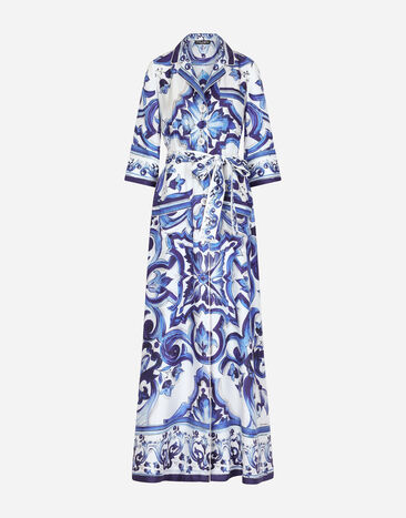 Dolce & Gabbana Long majolica-print twill shirt dress Print F6JDGTFHAA4