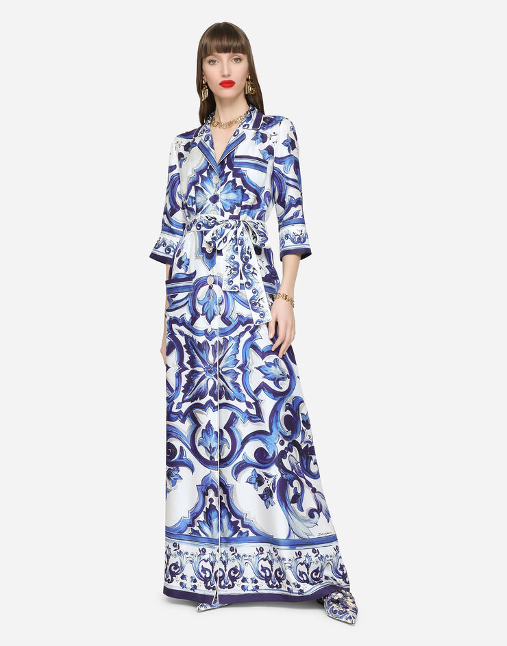 Dolce&Gabbana ロングシャツドレス ツイル マヨリカプリント マルチカラー F0AH2THI1BD