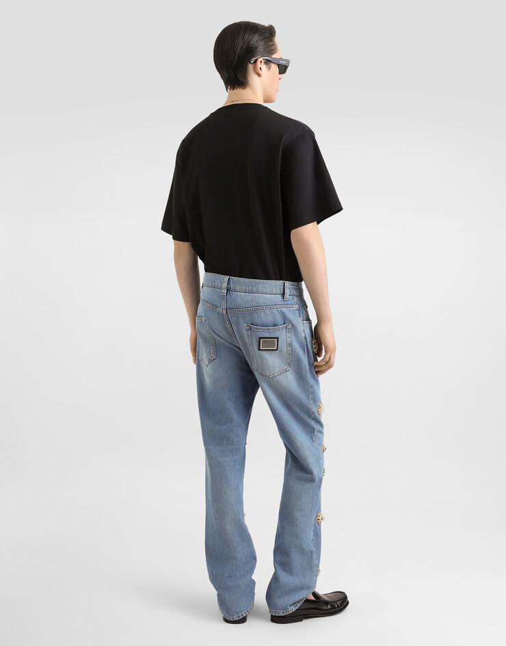 Dolce & Gabbana Vaqueros Classic de algodón con placa y detalles joya Multicolor GP02XZG8MG1
