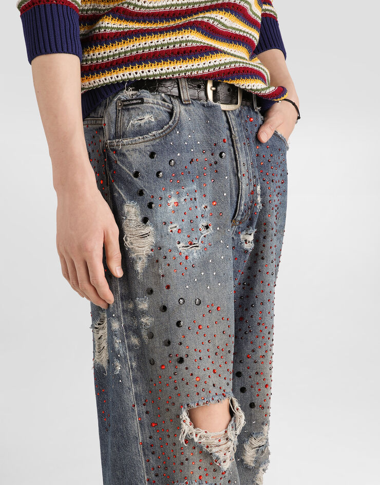 Dolce & Gabbana Denim trousers with rhinestones Multicolor GP18LZG8PU5
