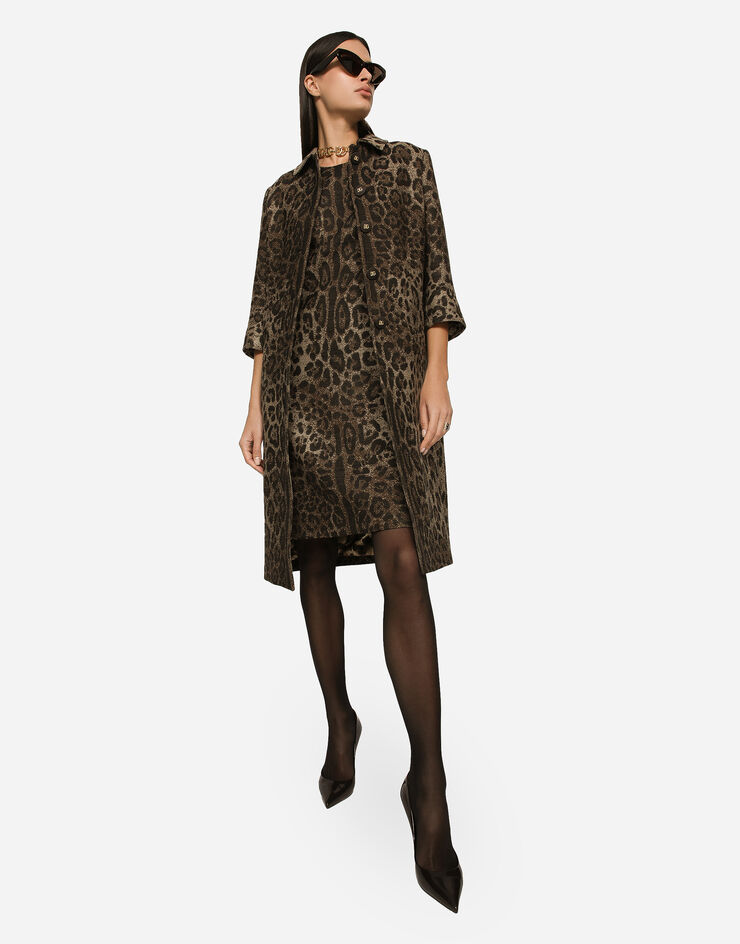 Dolce&Gabbana Vestido midi en jacquard de lana con motivo de leopardo Multicolor F6DBDTFJ3D9