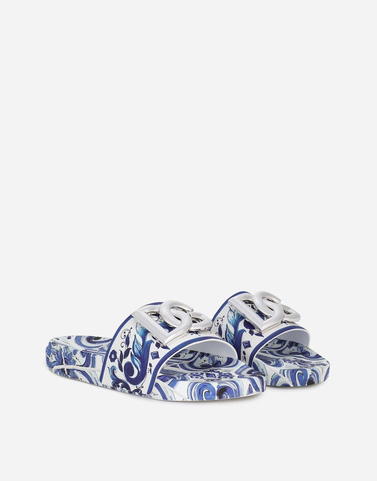 Dolce & Gabbana 마욜리카 디자인 고무 카프스킨 비치웨어 슬라이더 샌들 멀티 컬러 CW2059AB816
