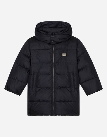 Dolce & Gabbana Long nylon down jacket with Dolce&Gabbana print and branded tag Black L42B03G7VYF