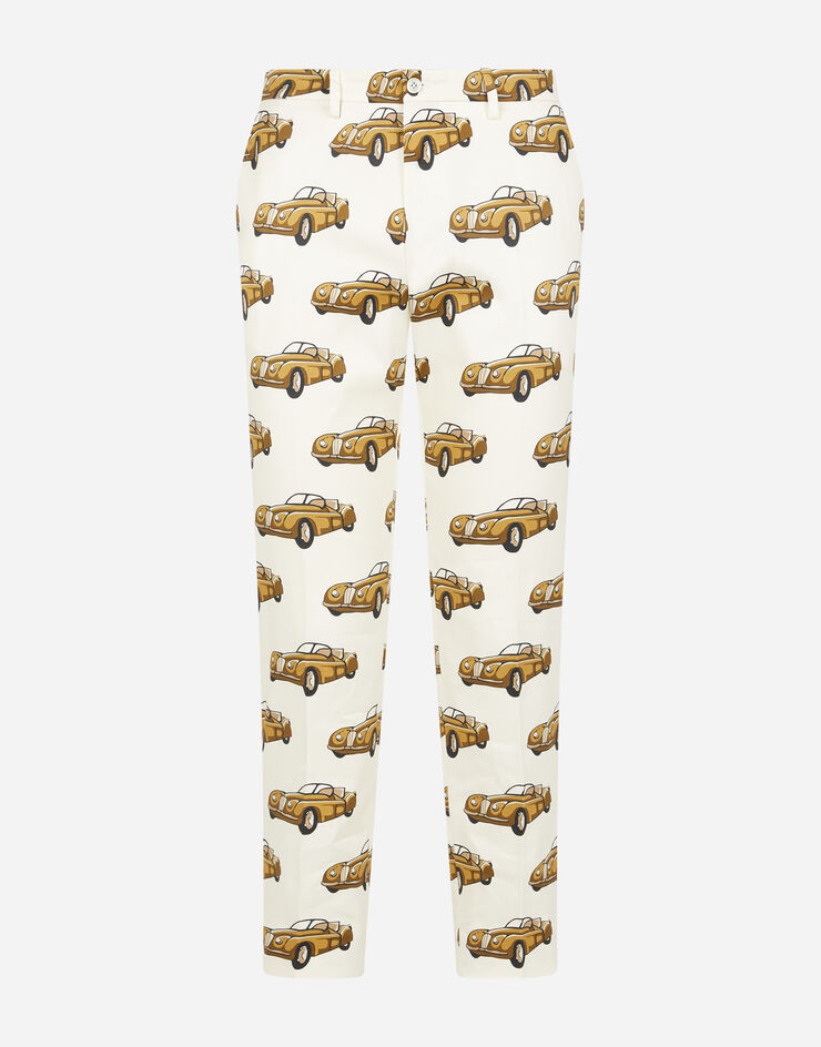 Dolce & Gabbana STRETCH COTTON PANTS WITH SMALL CAR PRINT BEIGE GY6IETFSFJV
