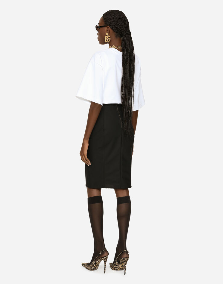 Dolce&Gabbana 弹力网布与缎布迷笛半裙 黑 F4BKDTGDM43