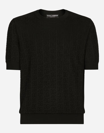 Dolce & Gabbana Jersey de cuello redondo en jacquard de seda con logotipo DG Negro GXX03TJBSKE