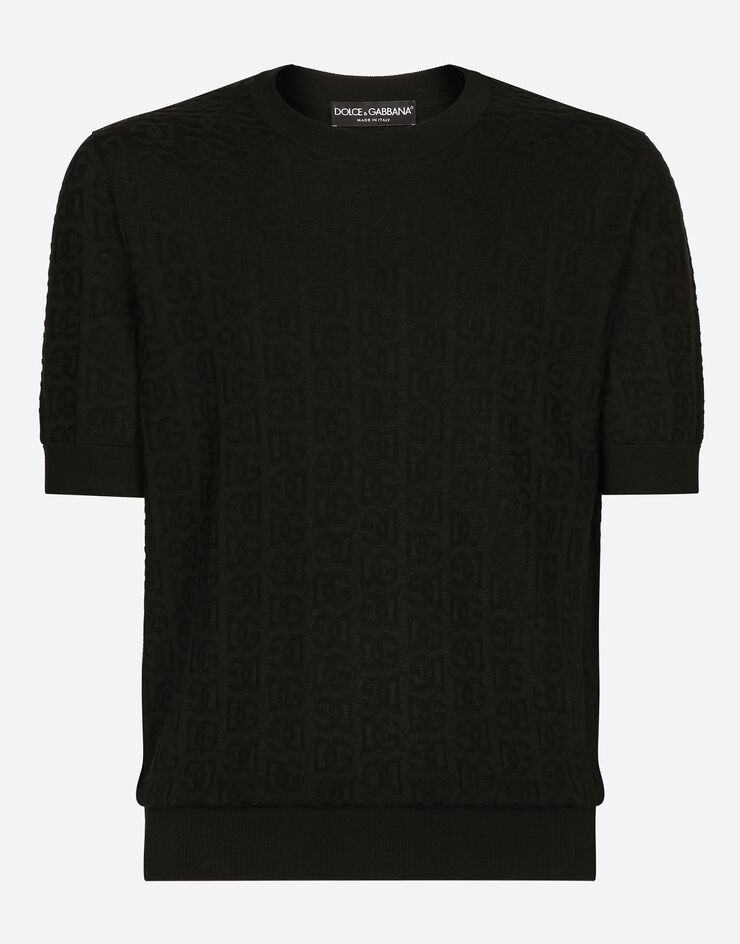 Dolce & Gabbana Jersey de cuello redondo en jacquard de seda con logotipo DG Negro GXX03TJBSKE