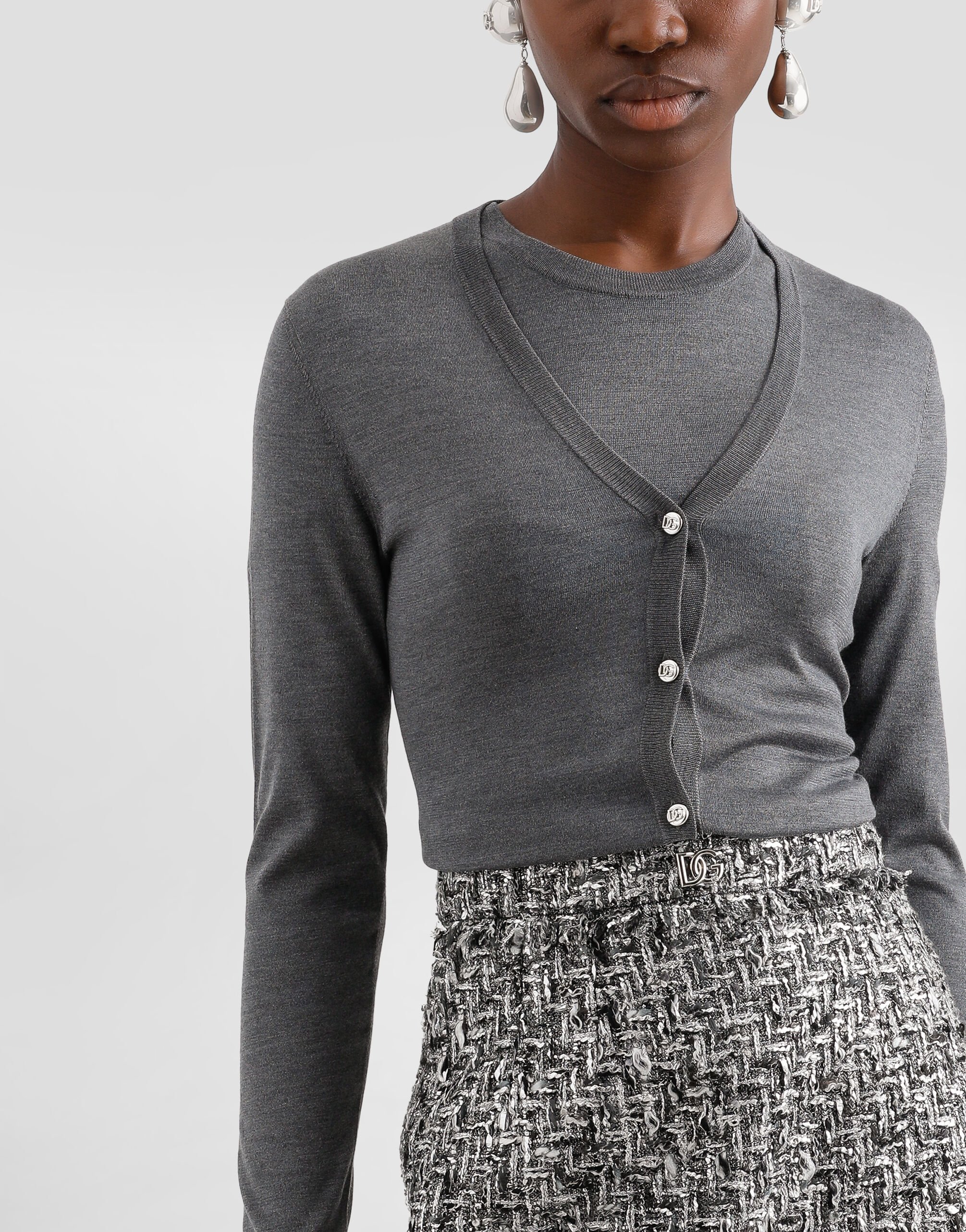 Silk V neck cardigan with DG logo embroidery