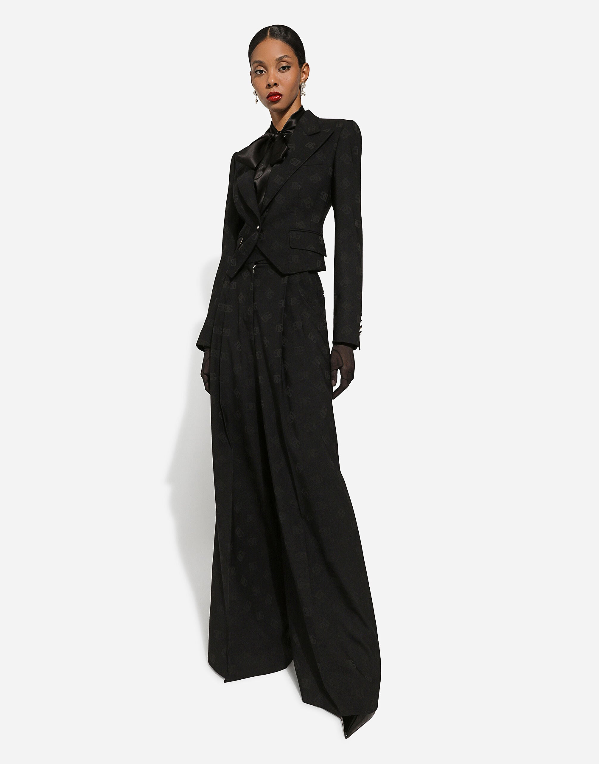 Flared wool jacquard pants with DG logo in Black for Women
