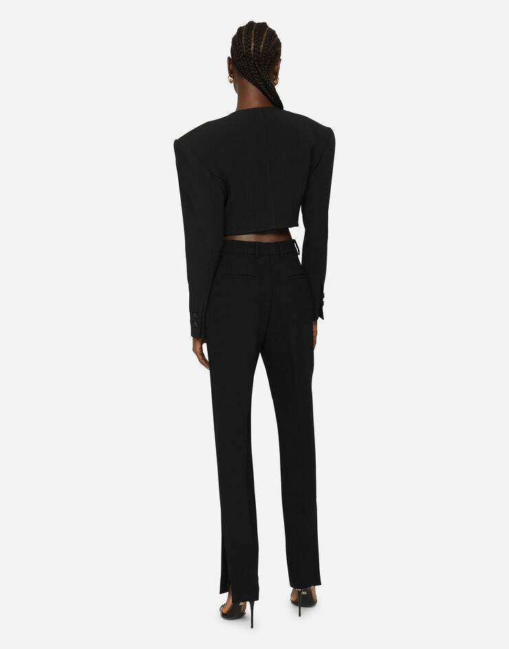 Dolce & Gabbana Woolen pants with slits on the hem Black FTCN5TFUM07