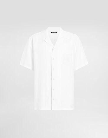 Dolce & Gabbana Chemise en lin avec logo brodé Blanc G5JH9ZFU4IK