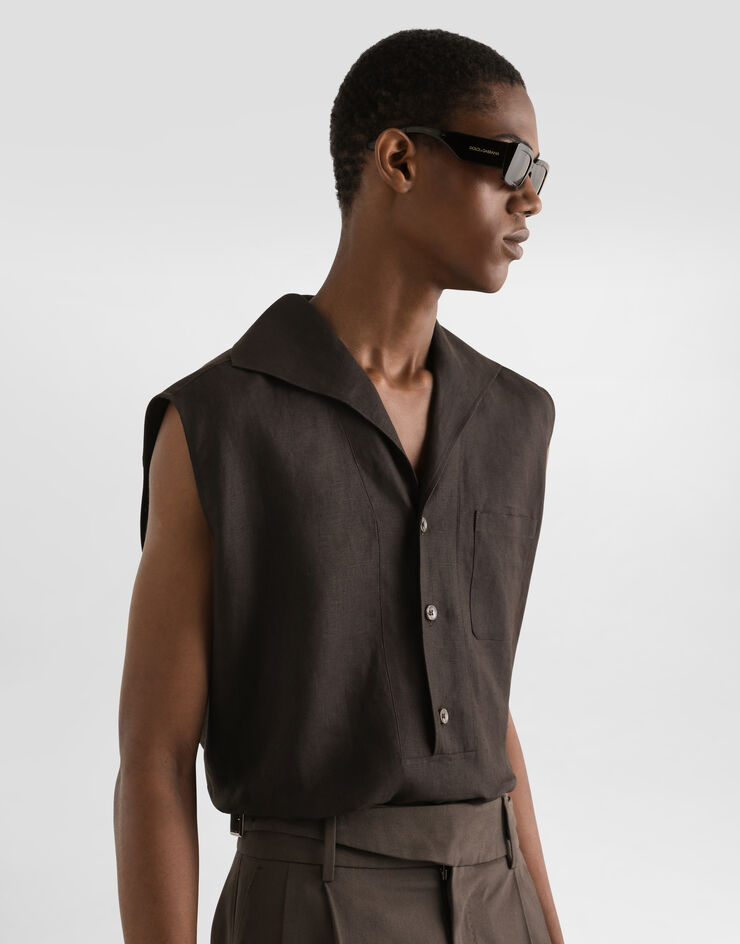 Dolce & Gabbana Hemd mit drei Knöpfen aus Leinen Braun G5ND9TFU4JB