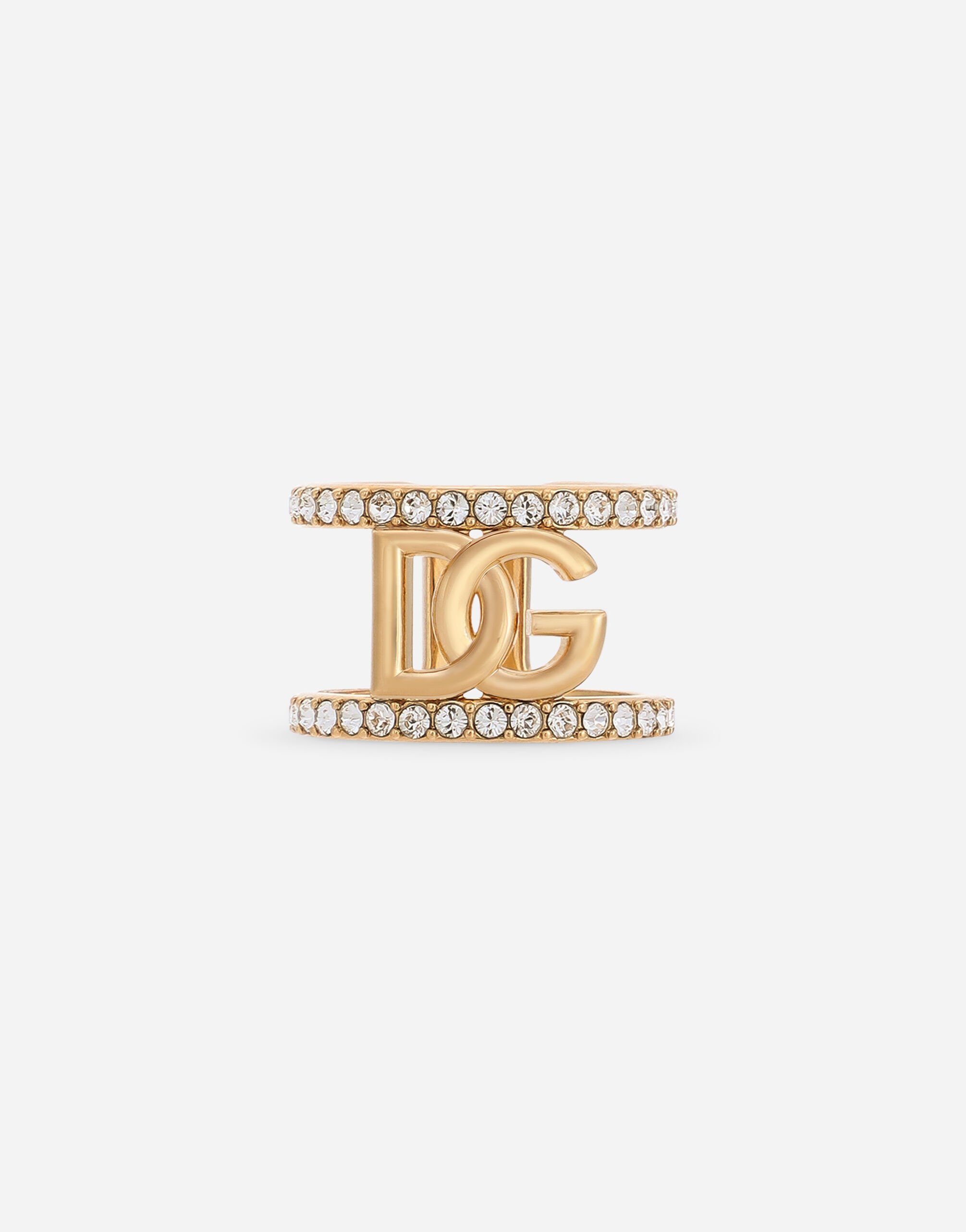 Dolce & Gabbana Open ring with rhinestones and DG logo Silver WBN5W1W1111