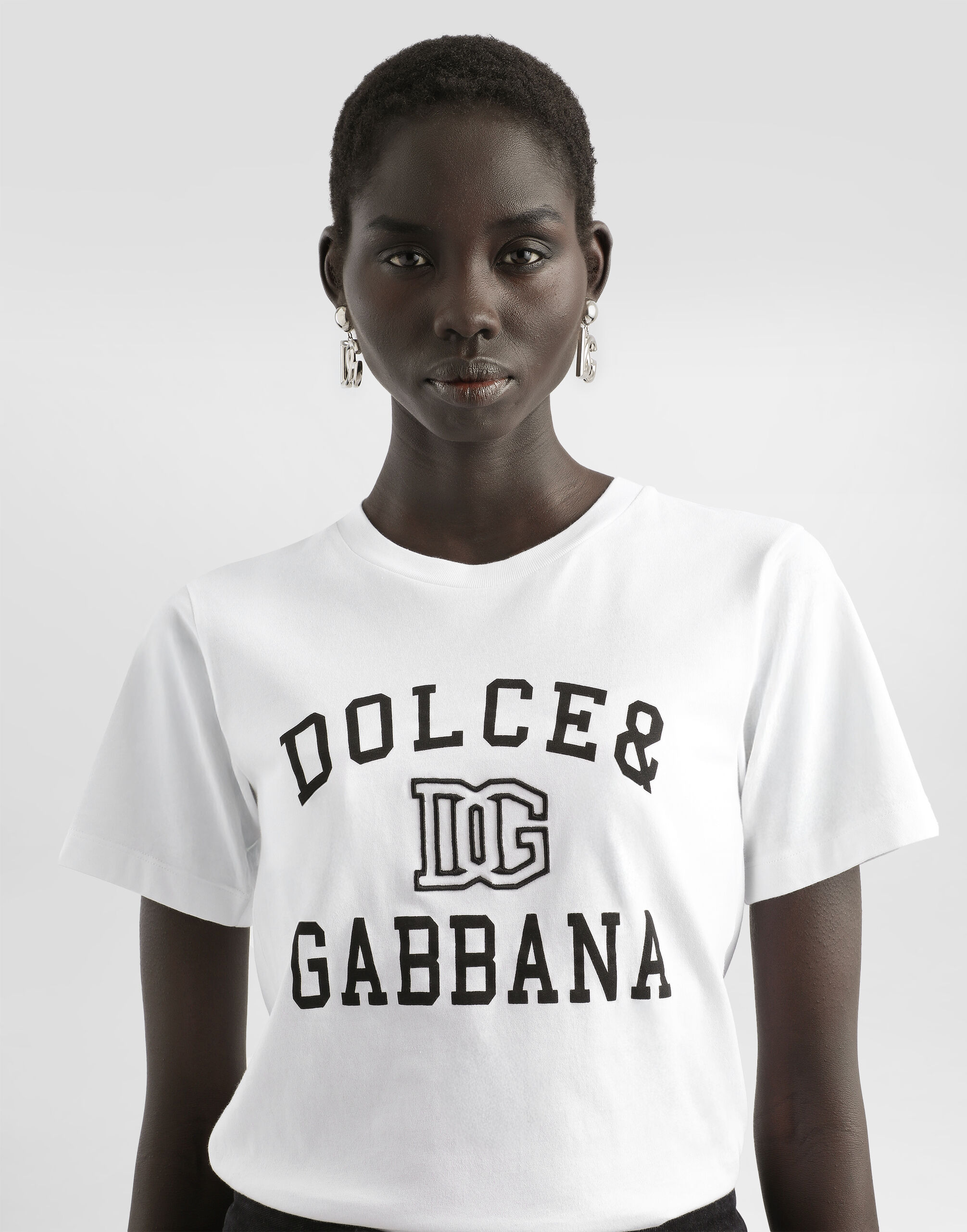 Jersey T-shirt with Dolce&Gabbana logo embroidery and lettering in