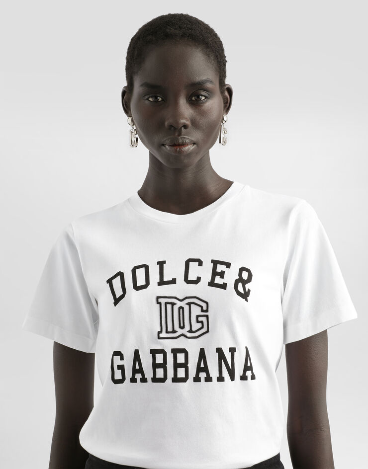 Dolce & Gabbana Jersey T-shirt with Dolce&Gabbana logo embroidery and lettering White F8V09ZGDCNV