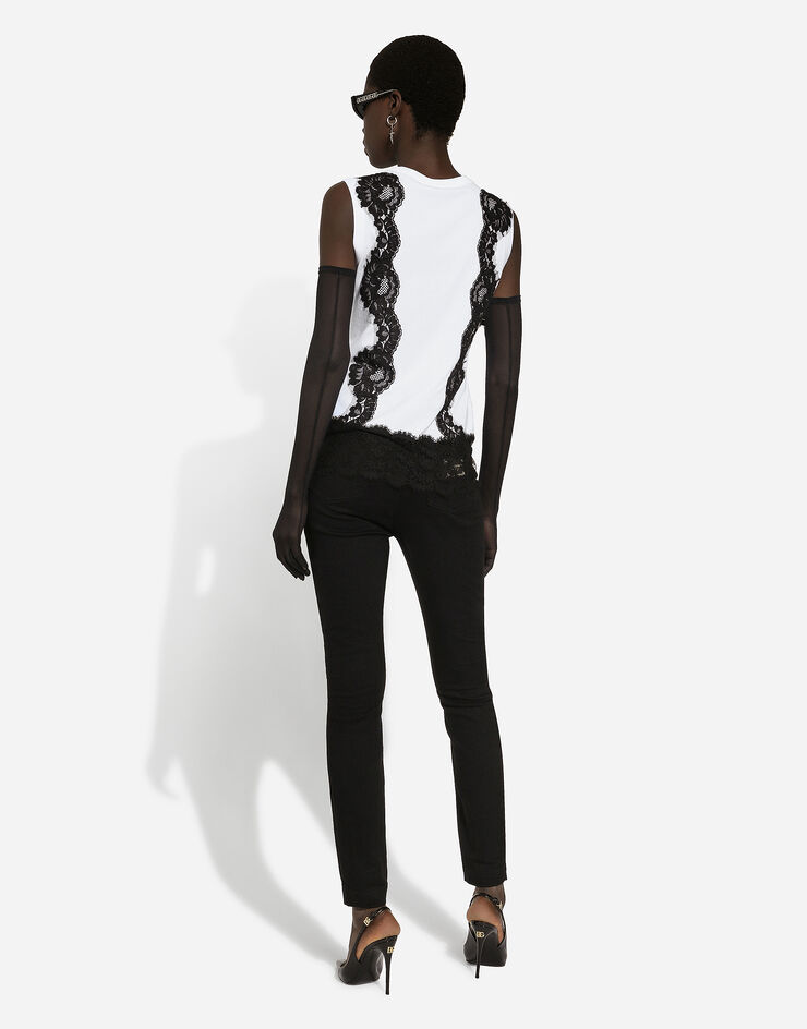 Dolce & Gabbana Jersey tank top with DG logo and lace inserts Blanc F8S23TGDB8M