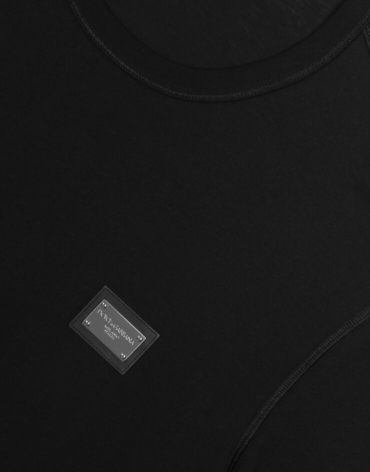 Dolce&Gabbana Langarm-T-Shirt mit Logoplakette Schwarz G8PV0TG7F2I