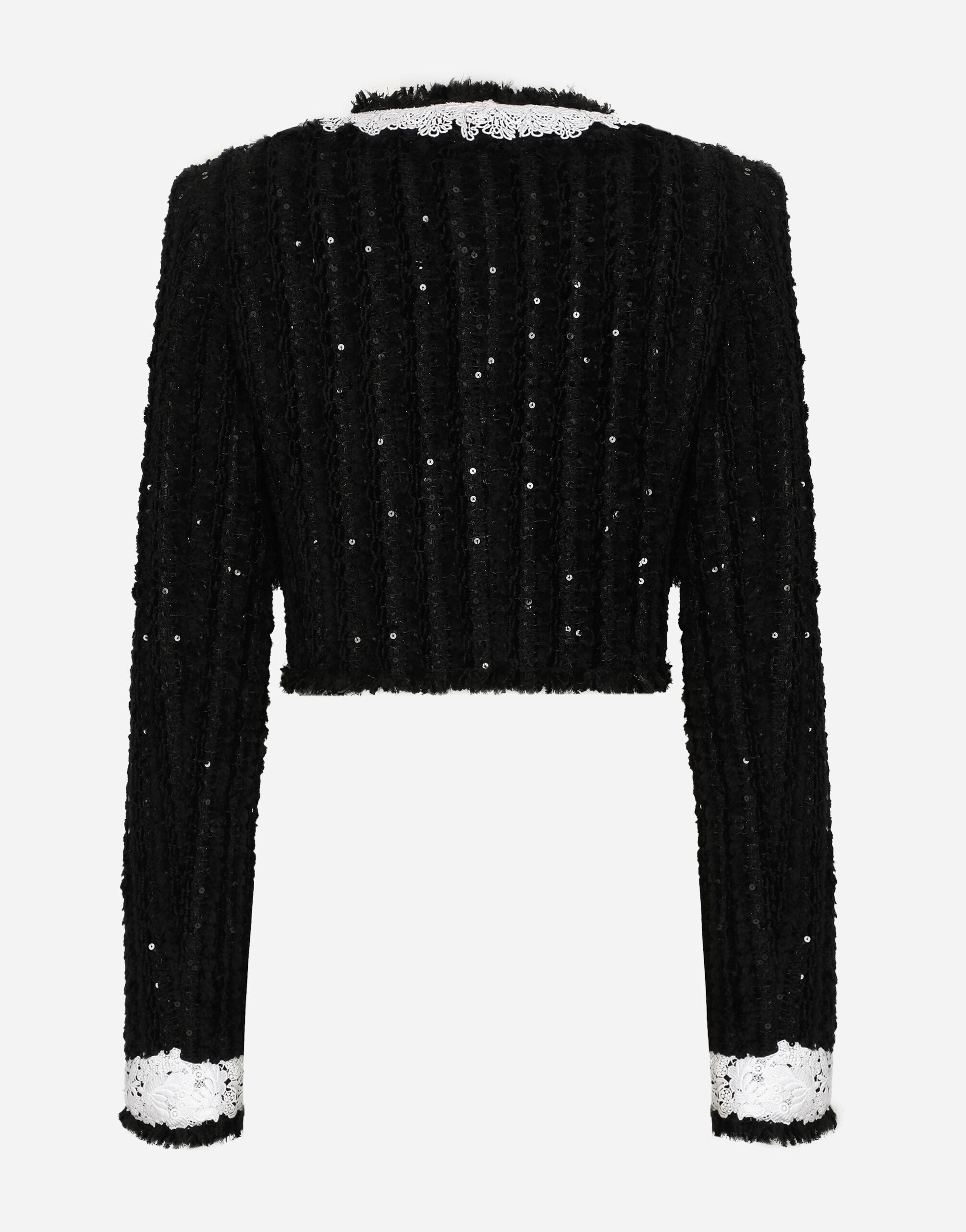 Short tweed jacket with micro-sequin embellishment in Black