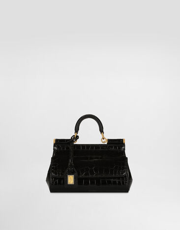 Dolce & Gabbana Längliche Henkeltasche Sicily aus Alligatorleder Schwarz BB7116B2EM0