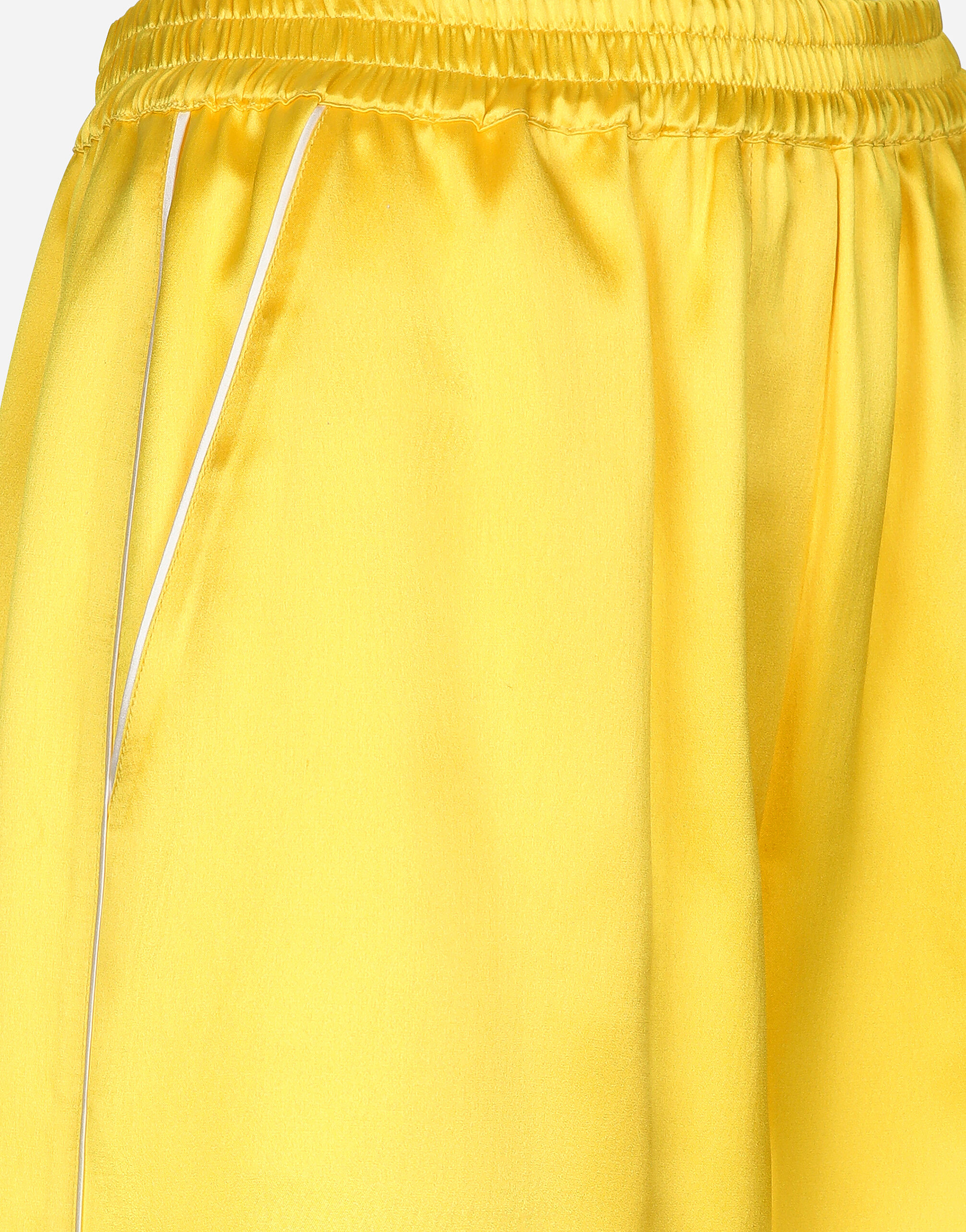Silk twill pajama shorts with majolica print in Yellow for Women Dolce Gabbana
