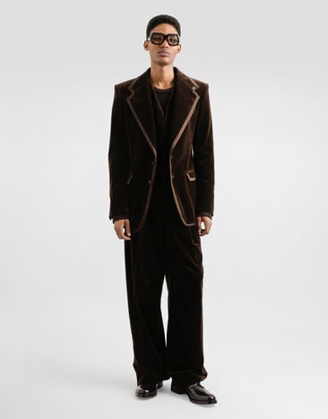 Dolce & Gabbana Single-breasted jacket in smooth velvet Multicolor G2VP0TFUVG7