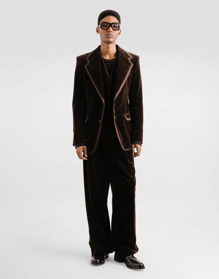 Dolce & Gabbana Single-breasted jacket in smooth velvet Multicolor G2VP0TFUVG7