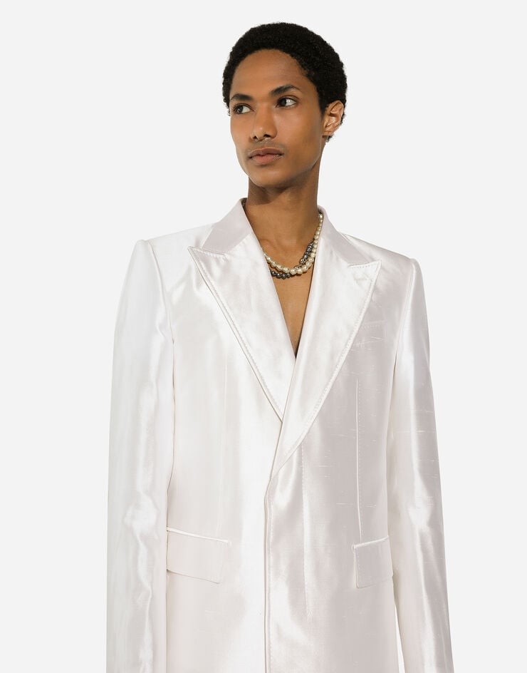 Dolce & Gabbana Однобортный пиджак Sicilia из шелковой чесучи белый G2TB5TFU1Y0
