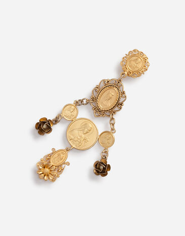 Dolce & Gabbana Pendant earrings with votive decorations and small roses Gold WEG6M2W0001